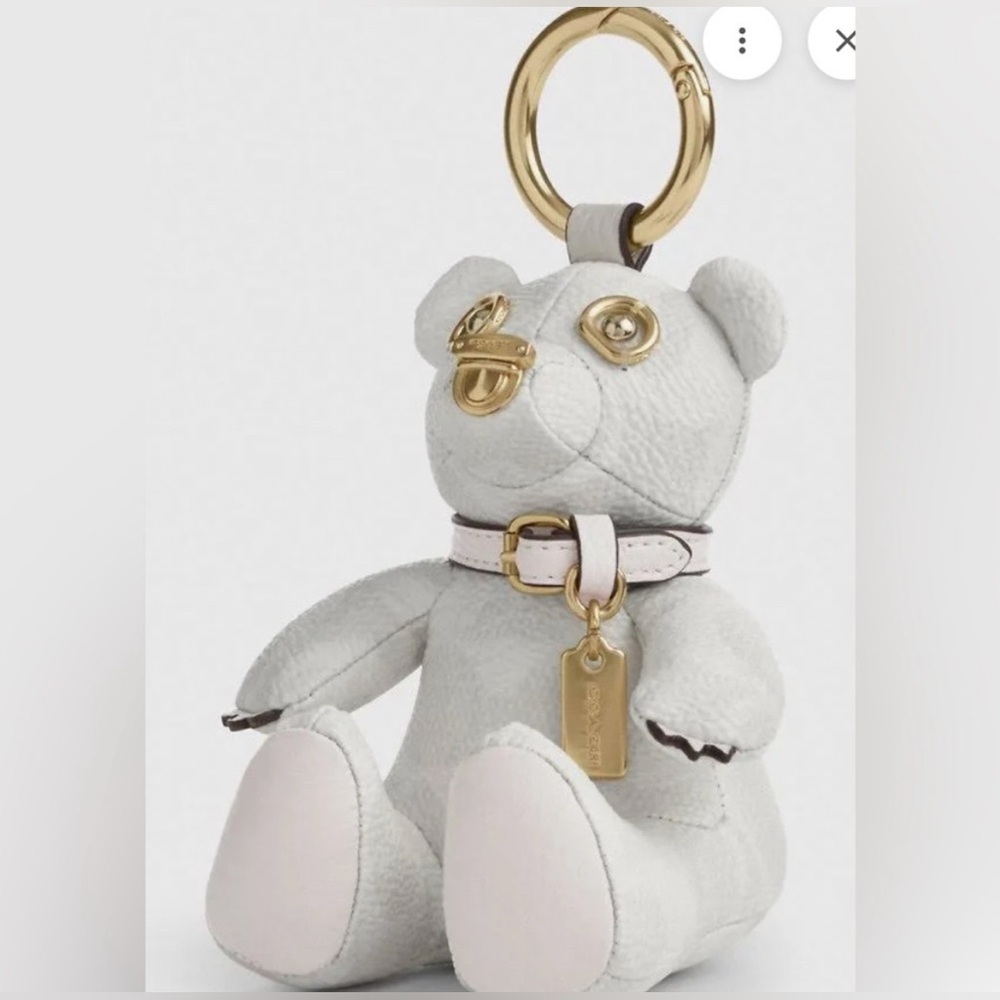 New COACH Collectible Bear Bag Charm In Signature Canvas White/Chalk Gold